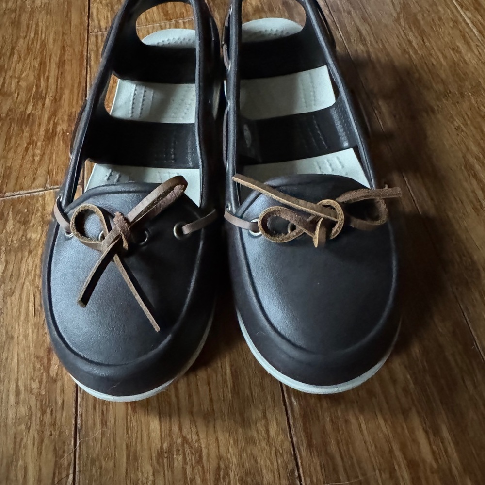 CROCS Dark Brown Loafers with Bow Detail
